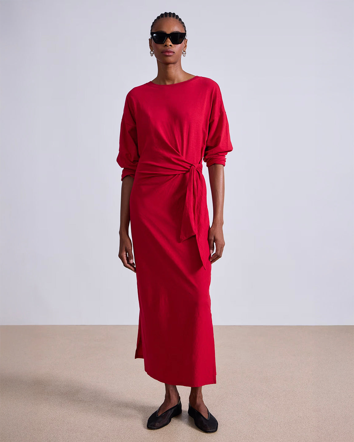 Apiece Apart Long Sleeve Vanina Cinched Waist Dress in Dragon Fruit