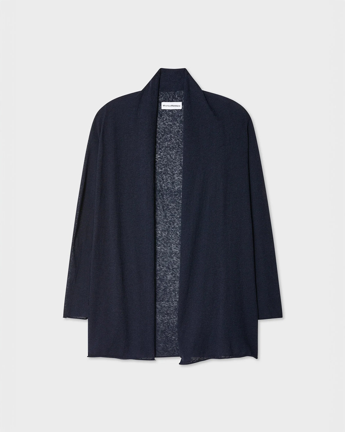 White and Warren Linen Gauze Trapeze Cardigan in Navy