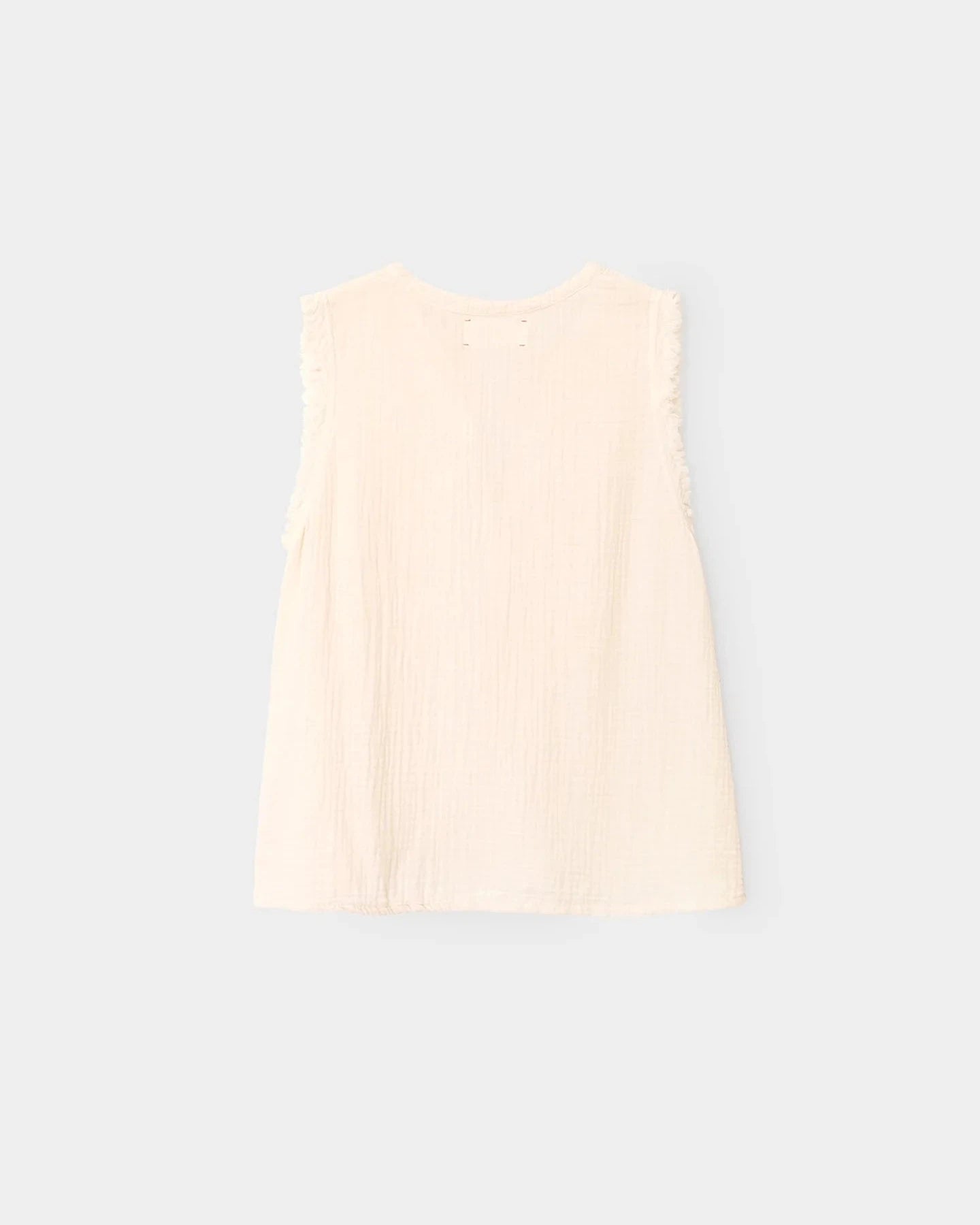 Beige sleeveless top on a light gray background