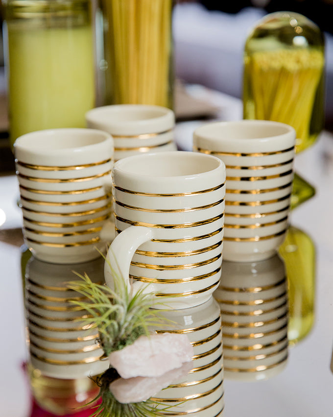 Eliana Bernard Gold Lines Mug in Cream Gloss