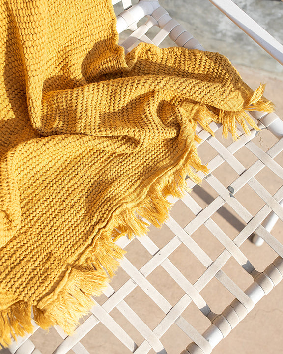 House No. 23 Ella Waffle Towel in Mustard
