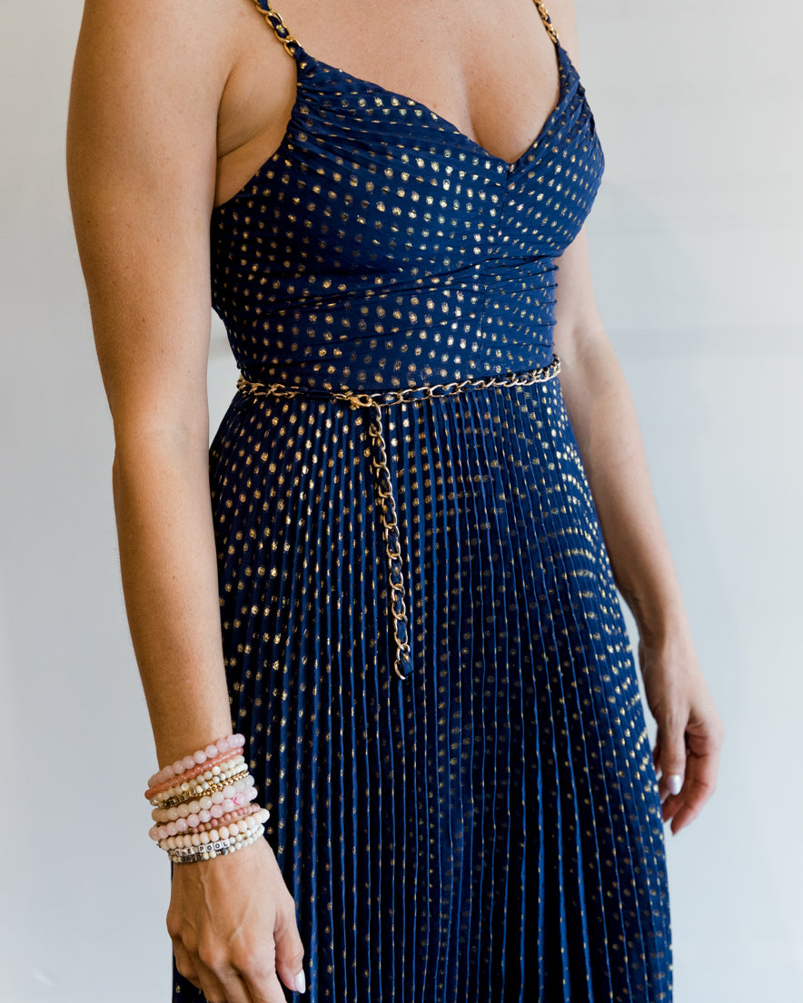 Delfi Solange Dress in Navy/Gold