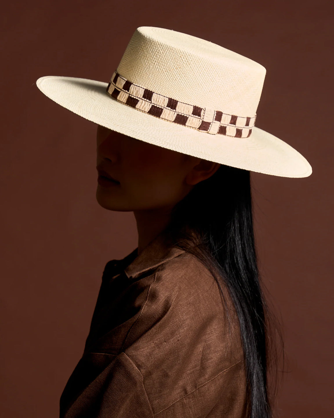 ARTESANO Troia Wide Brim in Natural & Checked Band in Natural