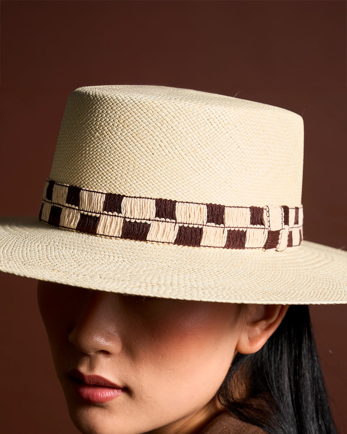 ARTESANO Troia Wide Brim in Natural & Checked Band in Natural