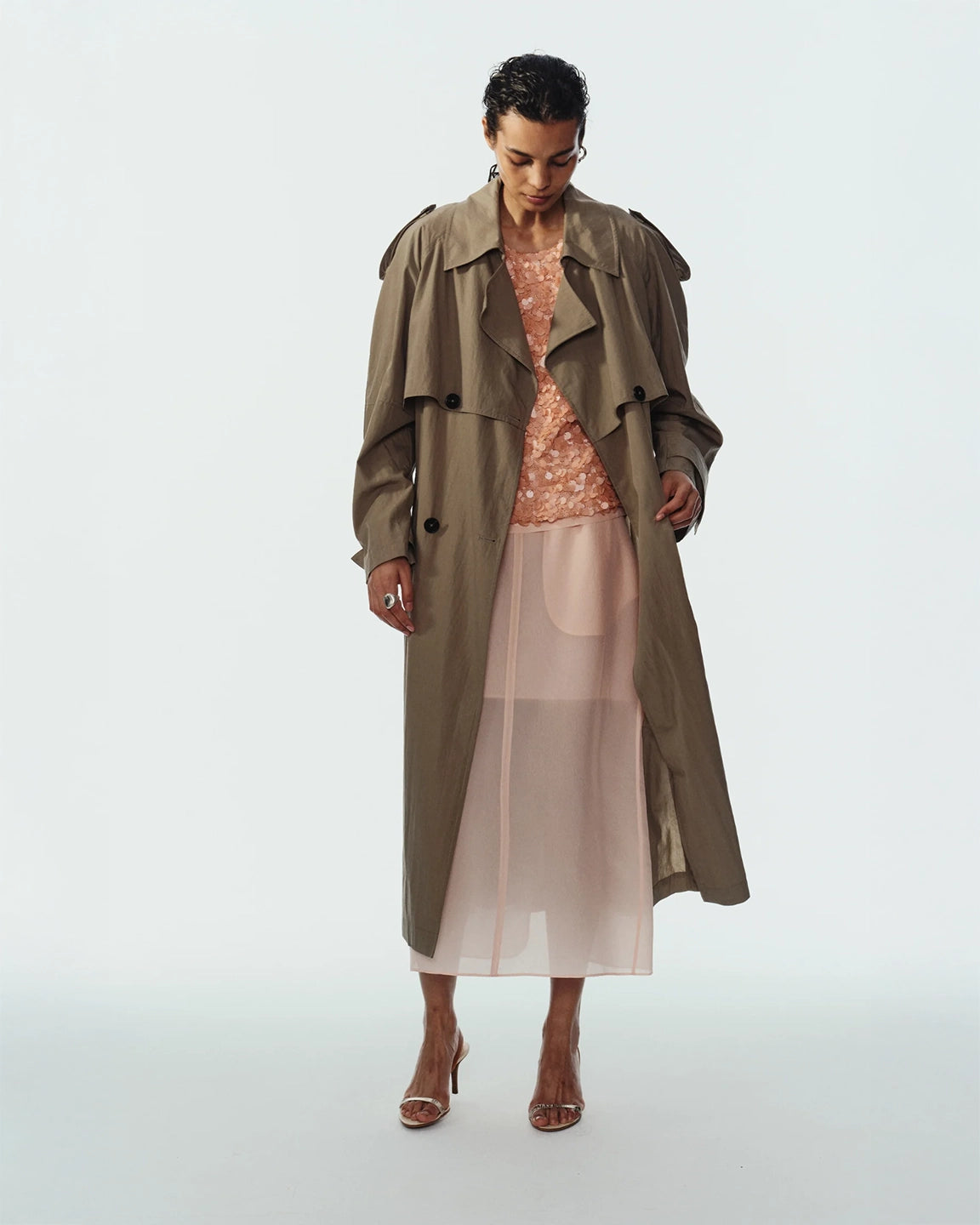 Saint Art Sloan Nylon Trench in Silver Sage