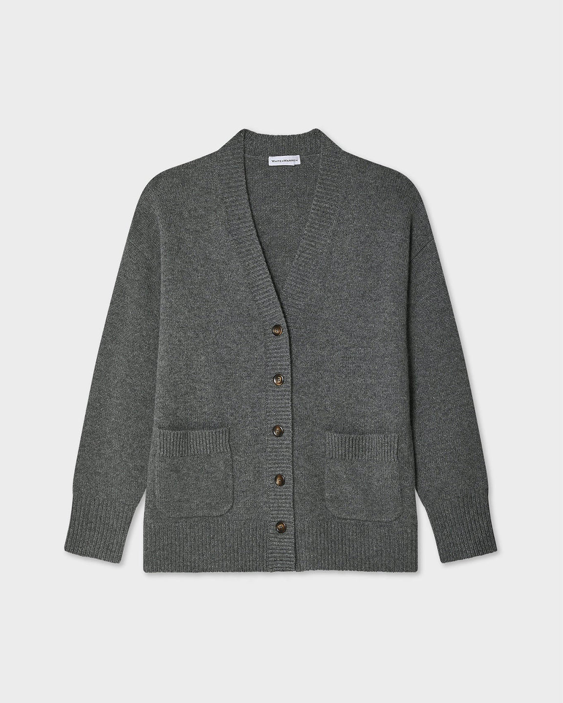 White and Warren Cashmere Luxe Pocket Cardigan in Graphite Heather