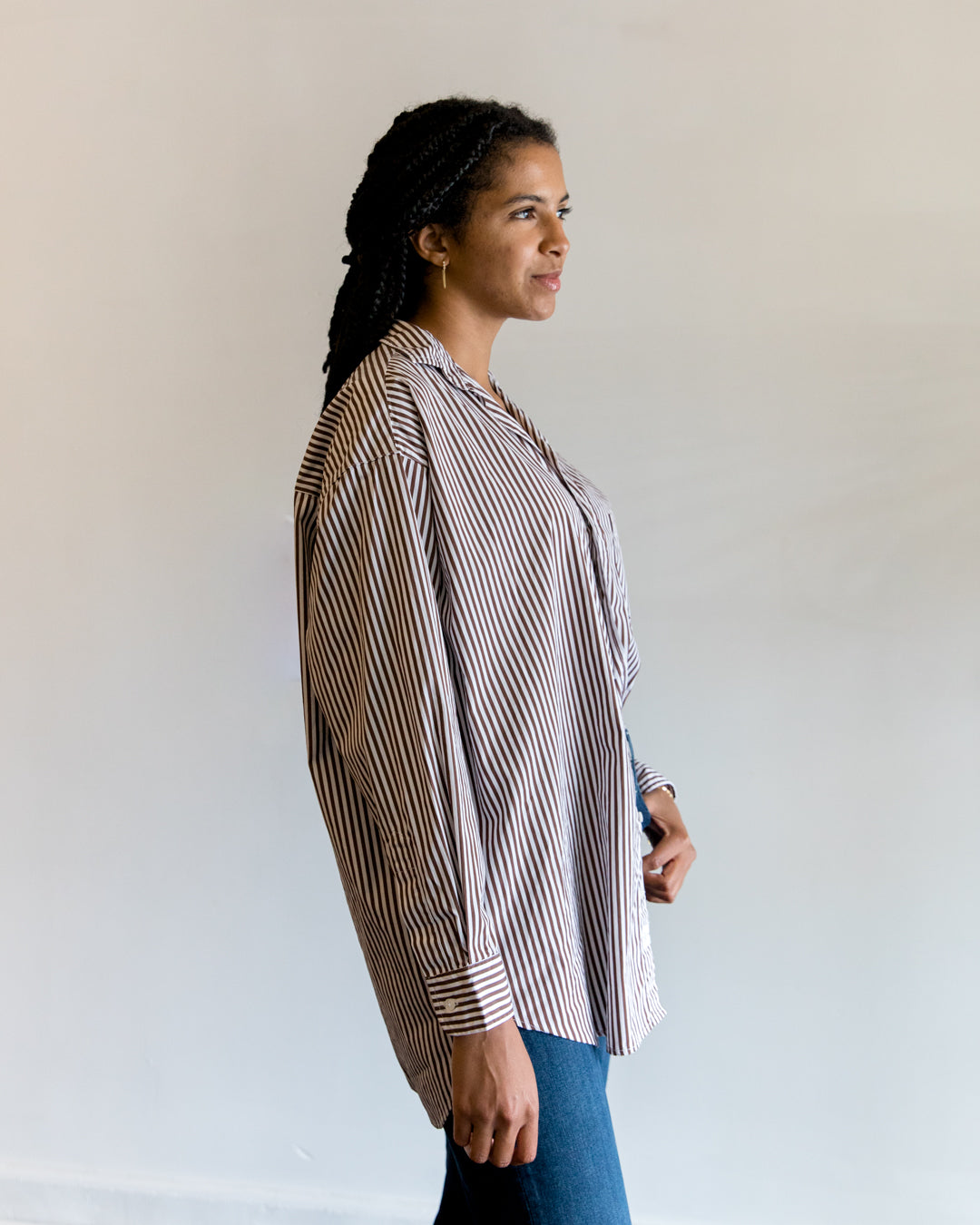 Frank & Eileen Shirley Oversized Button-Up Shirt in Brown Stripe