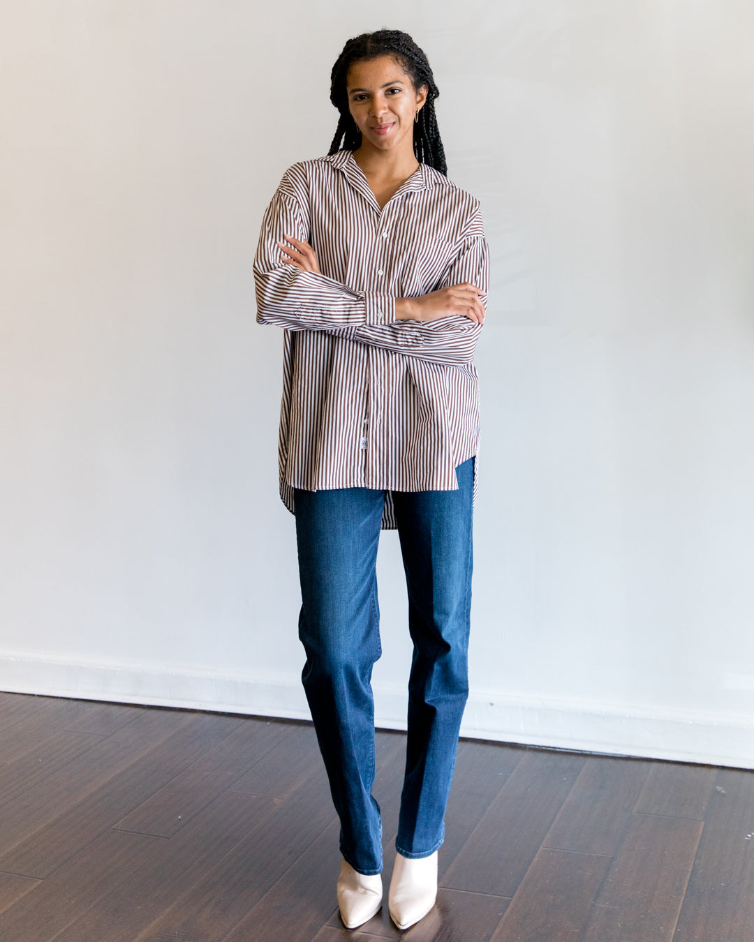 Frank & Eileen Shirley Oversized Button-Up Shirt in Brown Stripe