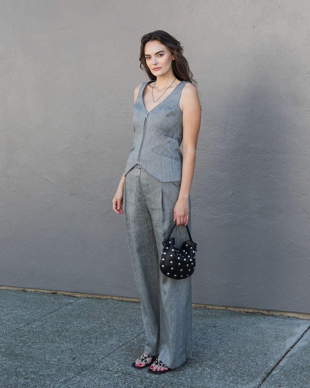 Smythe Exposed Zip Pleated Pant in Granite