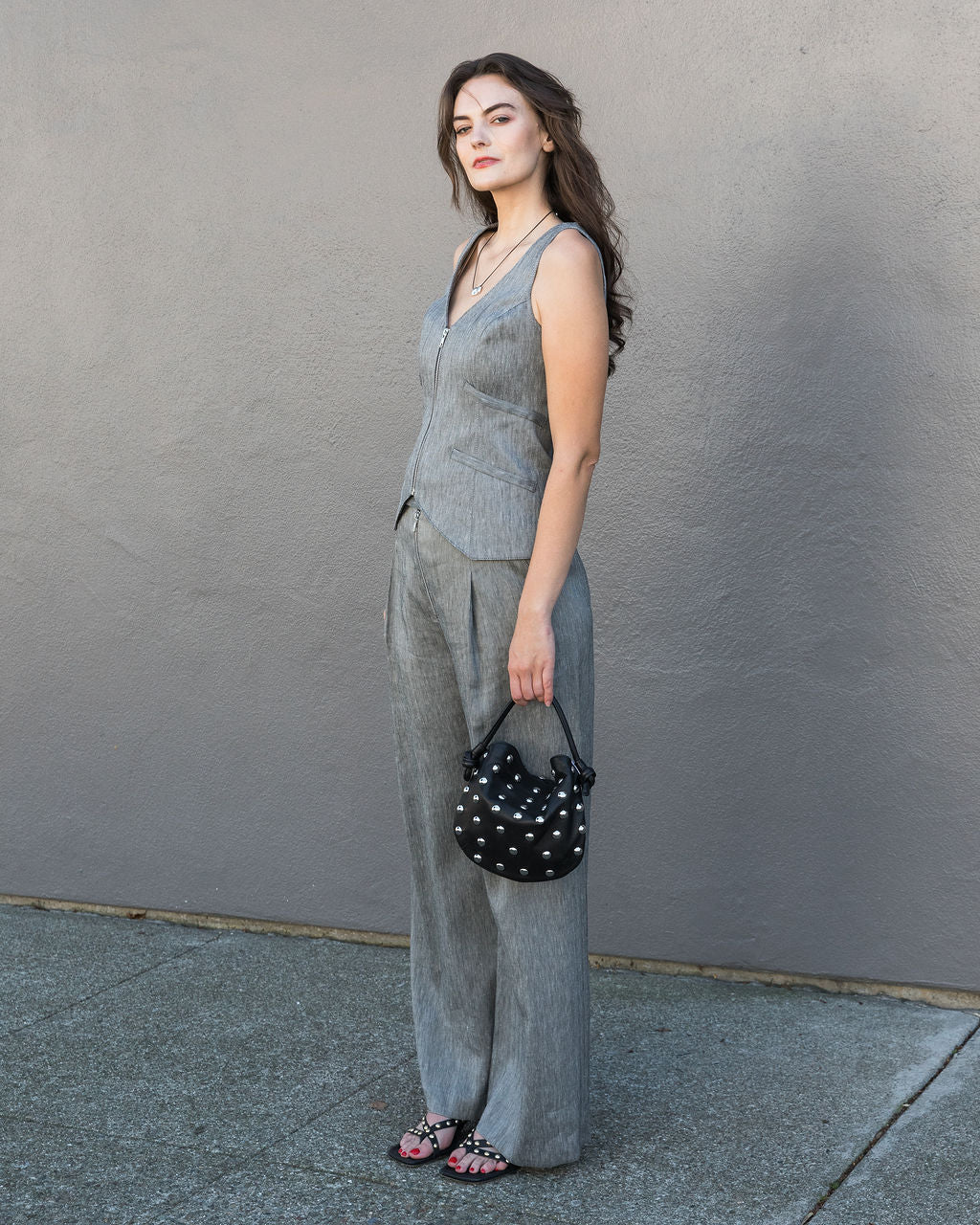 Smythe Exposed Zip Waistcoat in Granite