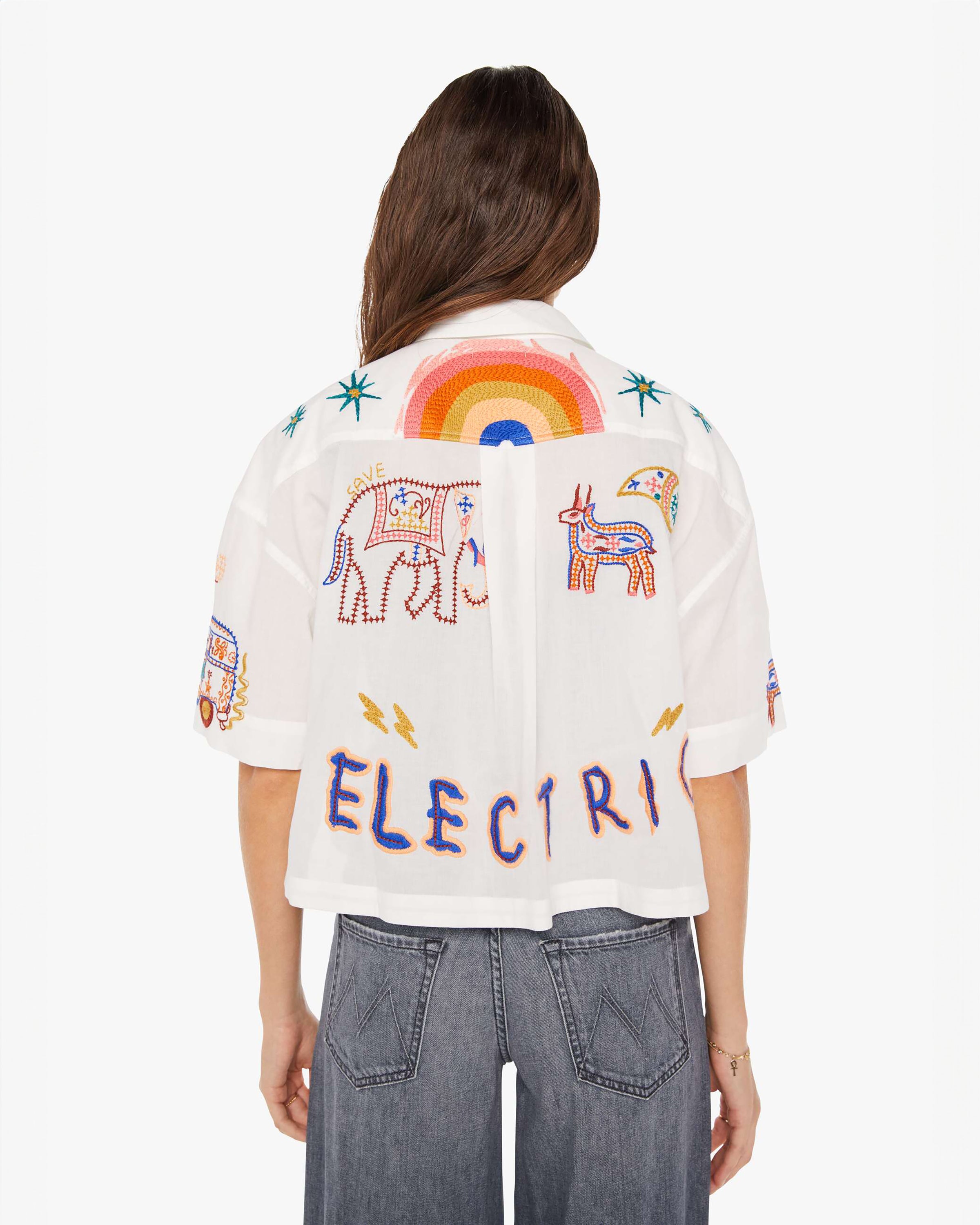 Mother The Roomie Crop Shirt in Electric