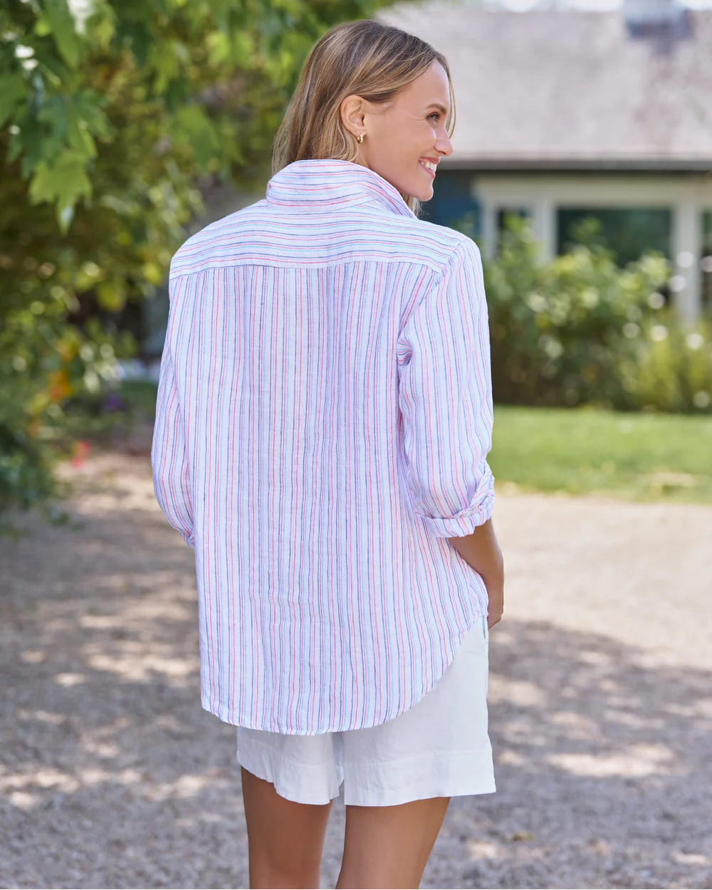 Frank & Eileen Eileen Relaxed Button-Up Shirt In Multicolor Linen Stripe