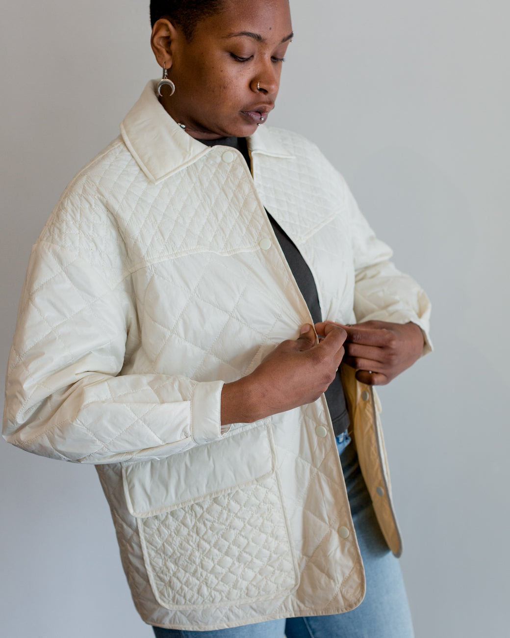 OOF Quilted Shirt Jacket in Panna