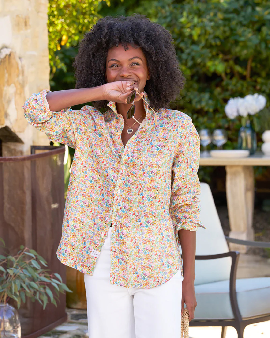 Frank and Eileen The Eileen Relaxed Button Up in Tiny Floral Linen