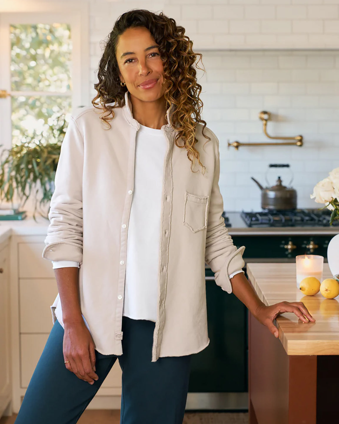 Frank & Eileen Eileen Sweatshirt Button-Up Stone | two birds