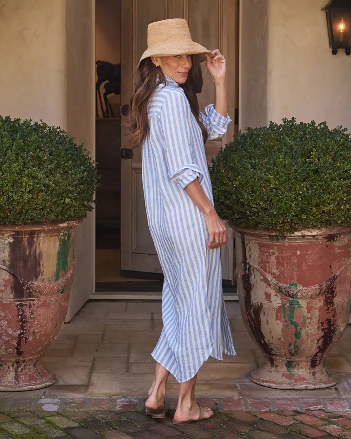 Frank and Eileen Rory Maxi Shirtdress in Wide White Blue Stripe