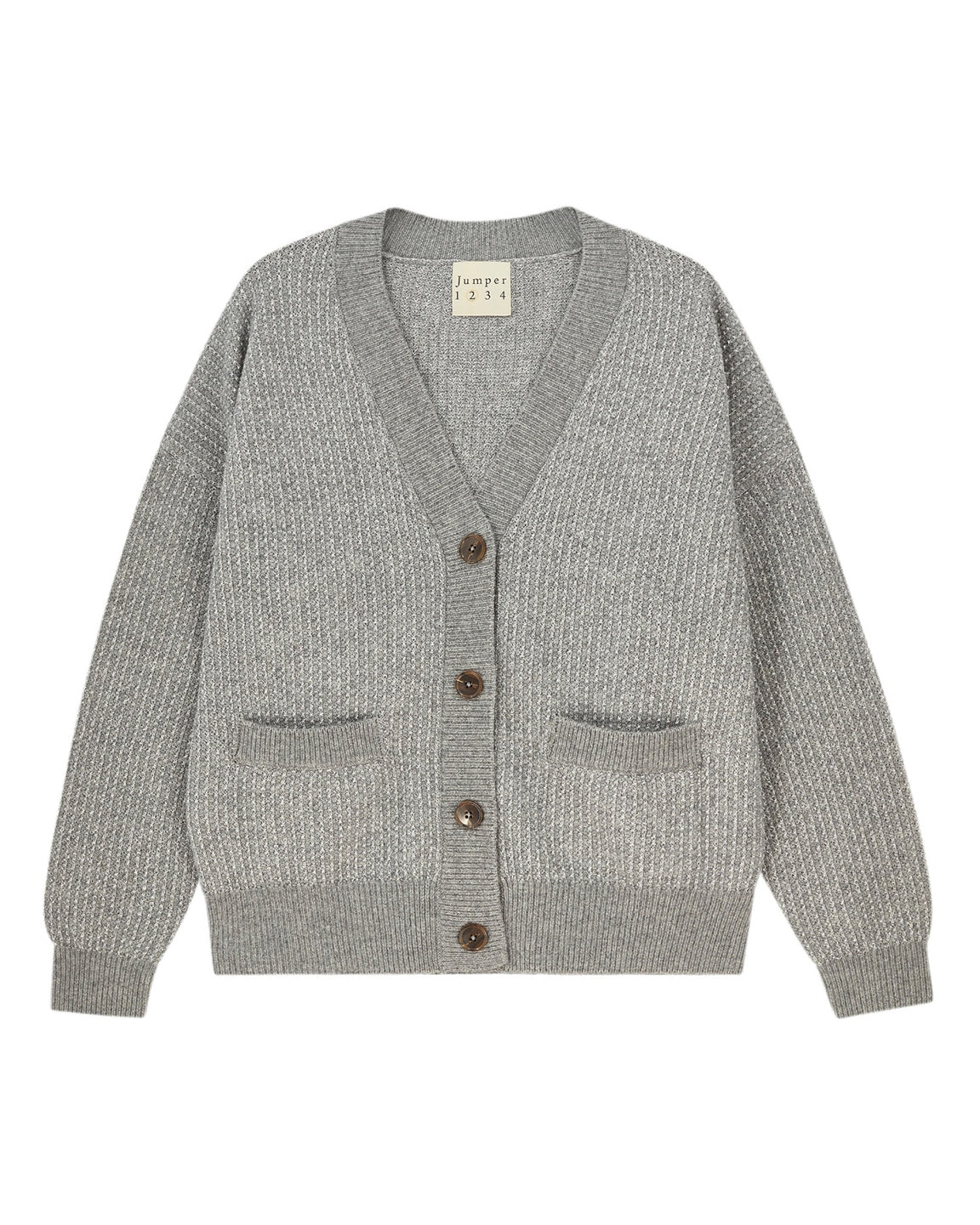 Jumper 1234 Lurex Birdseye Cardigan In Cloudy Silver