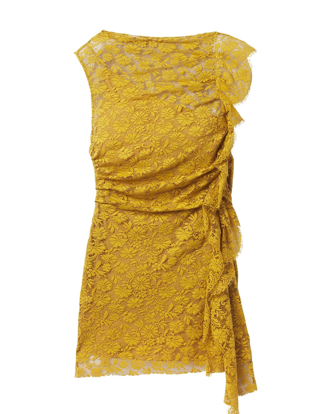 Yellow lace dress on a white background
