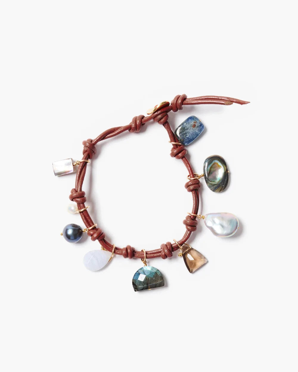 Chan Luu Red Leather Wrap Bracelet With Semi-Precious Stones