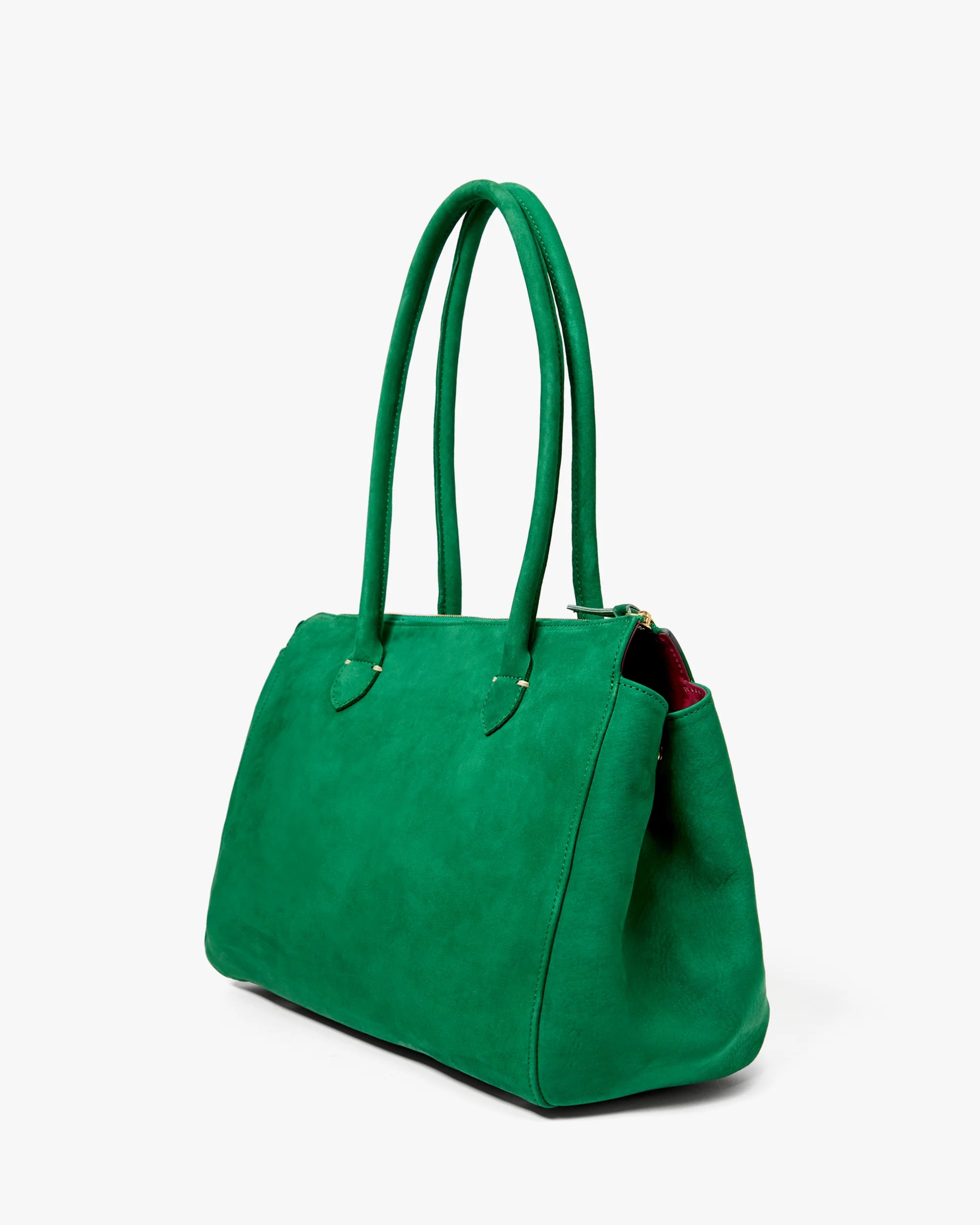 Green handbag on a white background