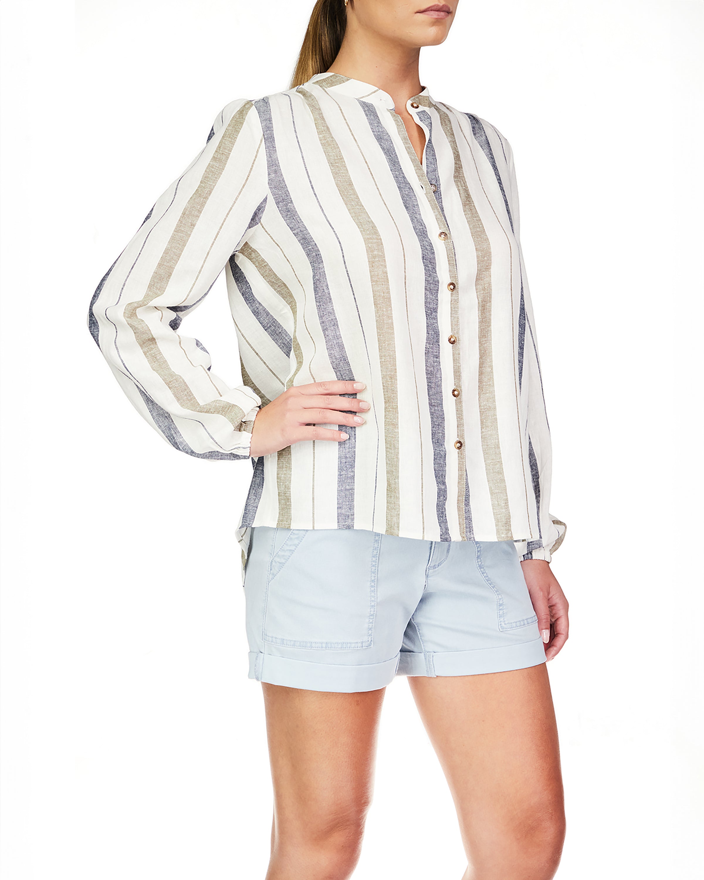 Sanctuary As You Are Button Front Top in Ocean Stripe