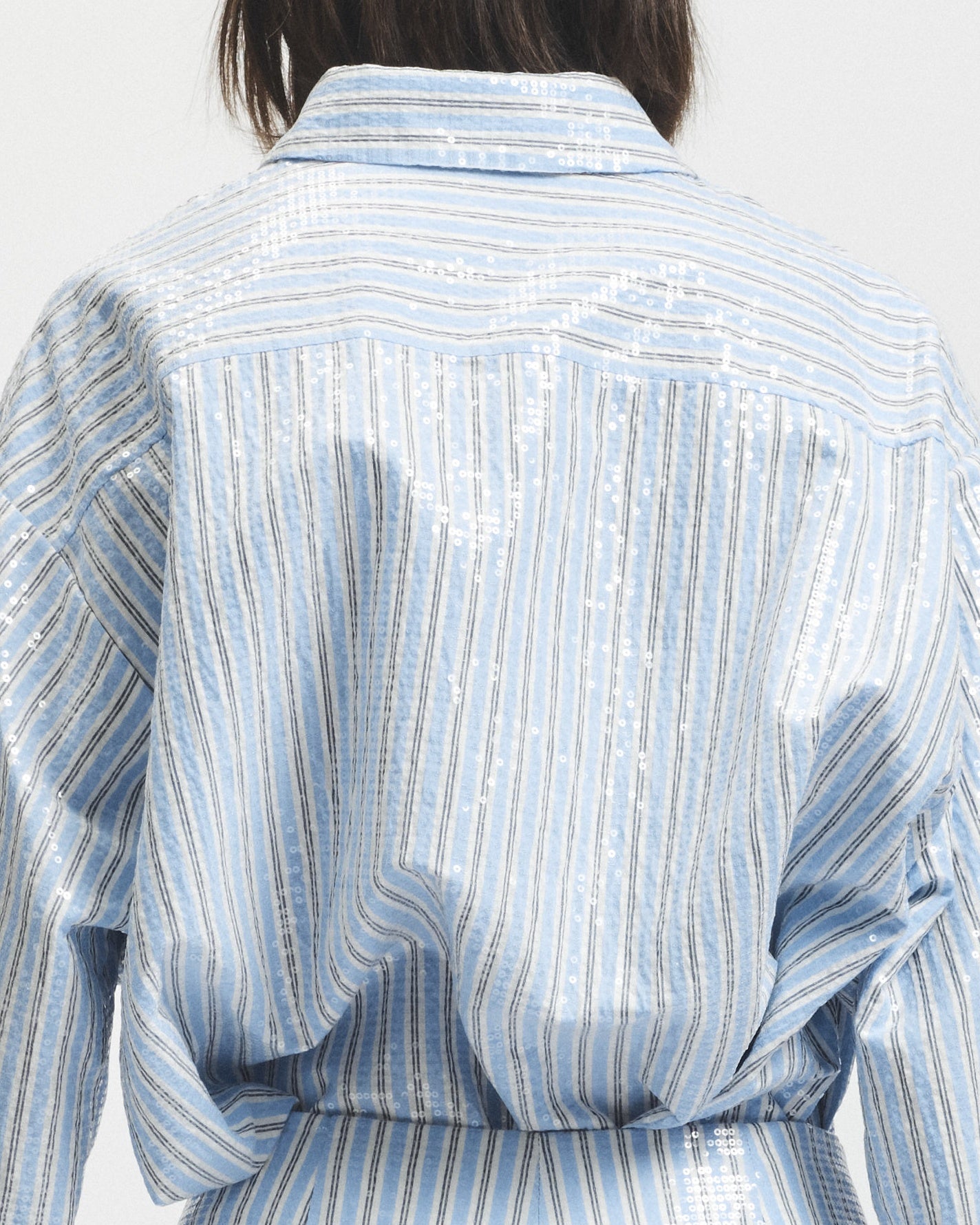 Bradley Sequin Pinstripe Blouse, Blue Stripe