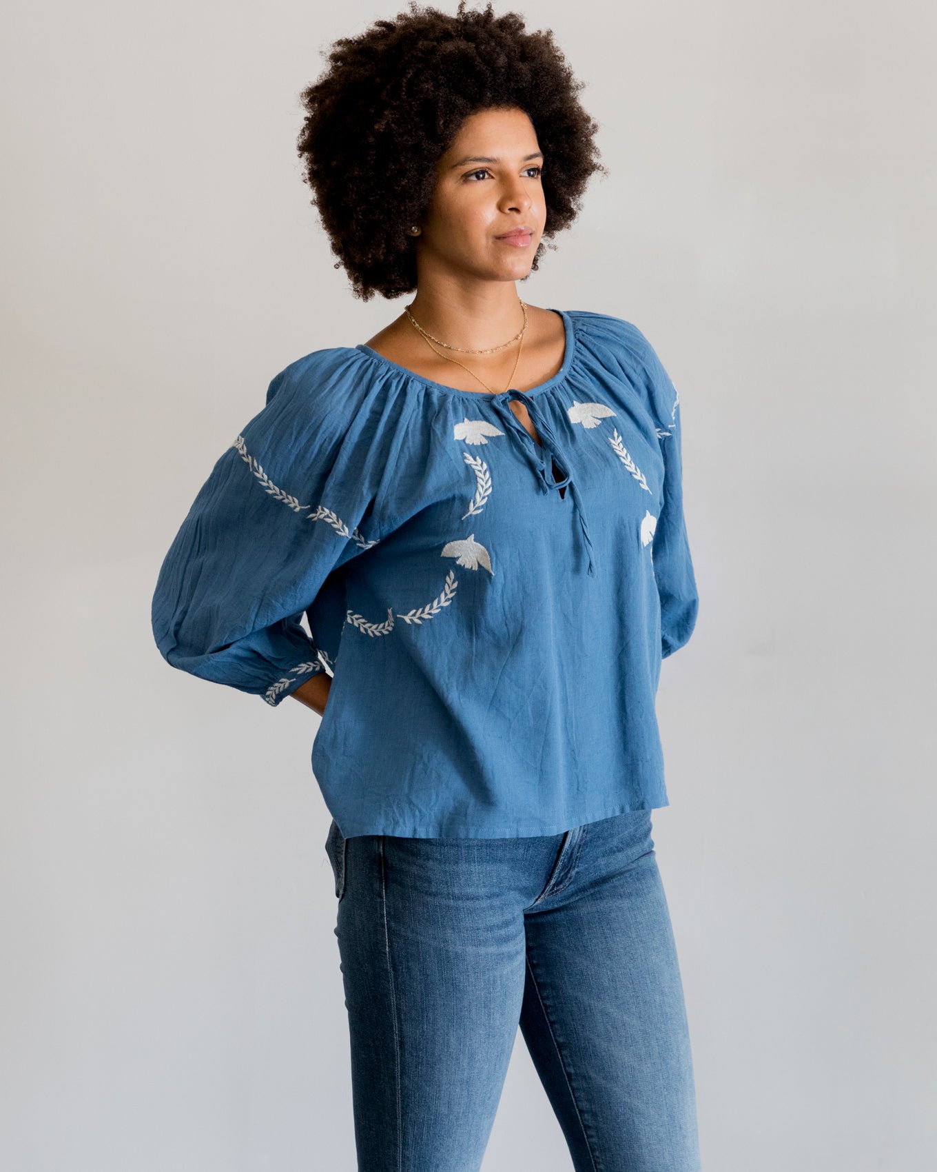 Emerson Fry Lucy Dove Embroidery Top in Riviera Flax
