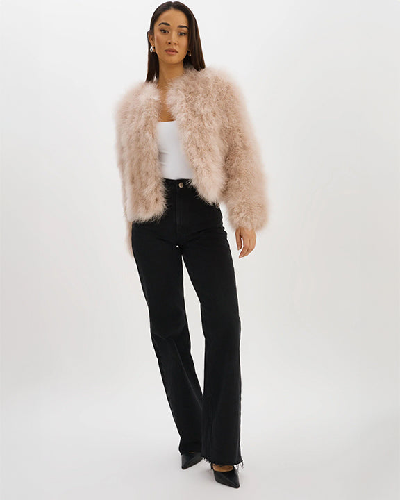 Lamarque Deora Feather Jacket in Doeskin two birds