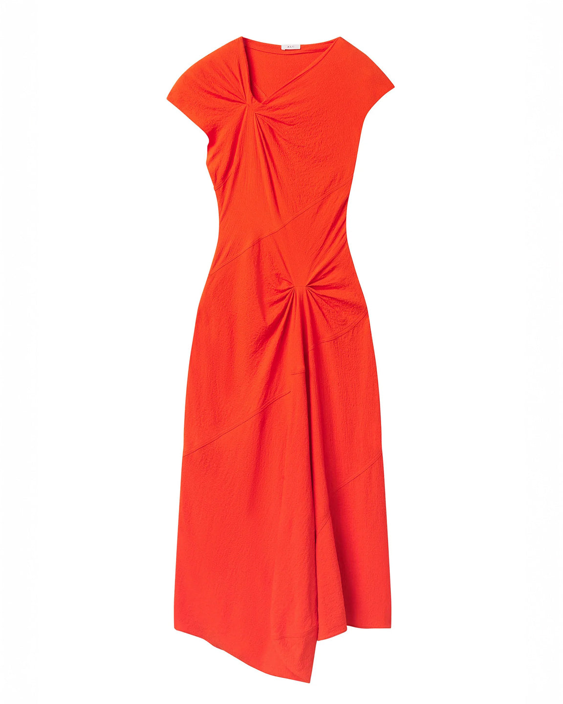 Orange dress with a knot detail on a white background