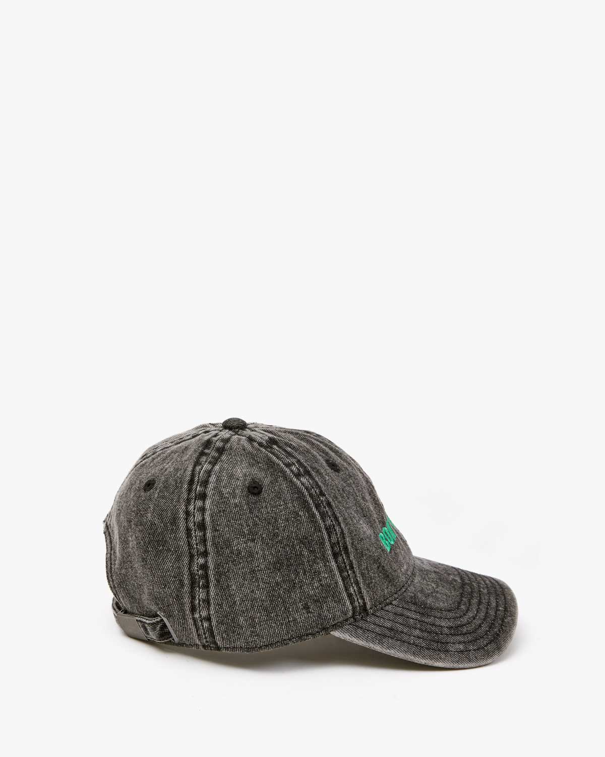 Clare V. Faded Black Denim Baseball Hat with Mint Embroidered Bon Bivant