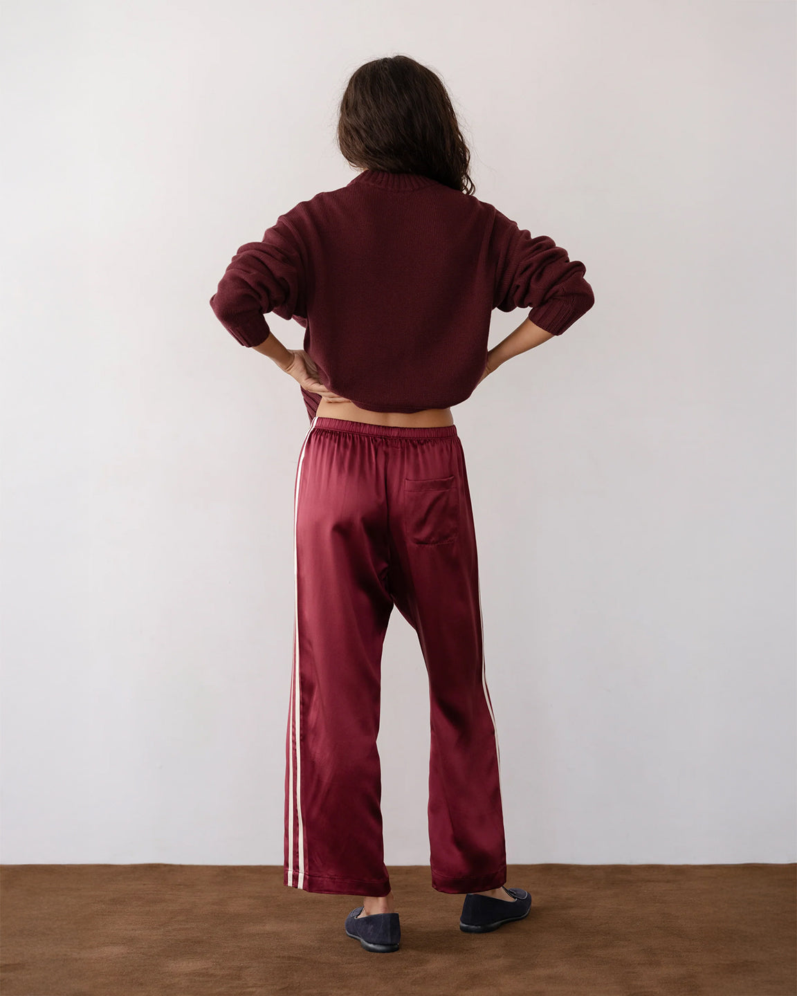 Donni. The Silk Stripe Crop Pant in Oxblood