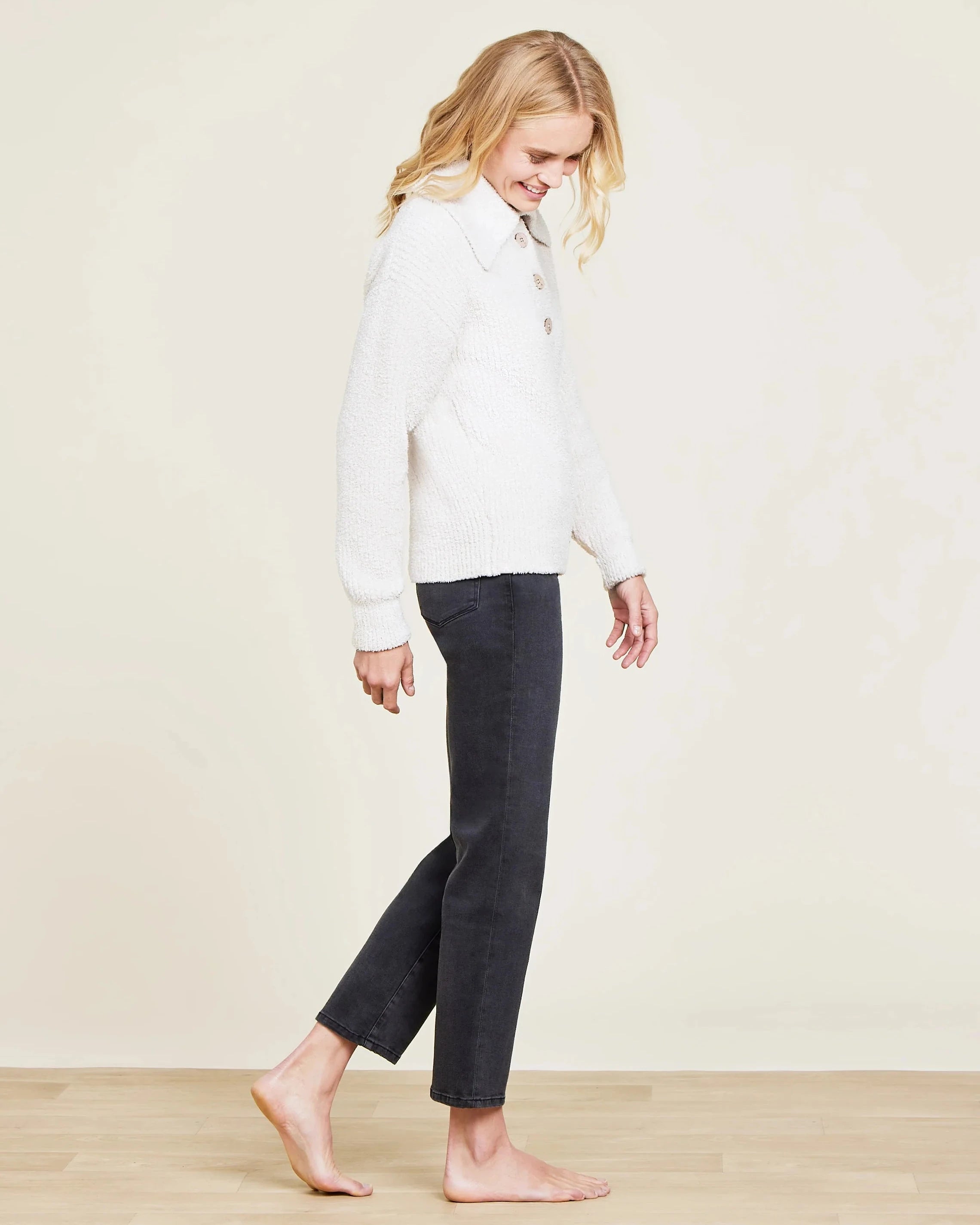 Barefoot Dreams CozyChic Button Pullover in Heather Stone