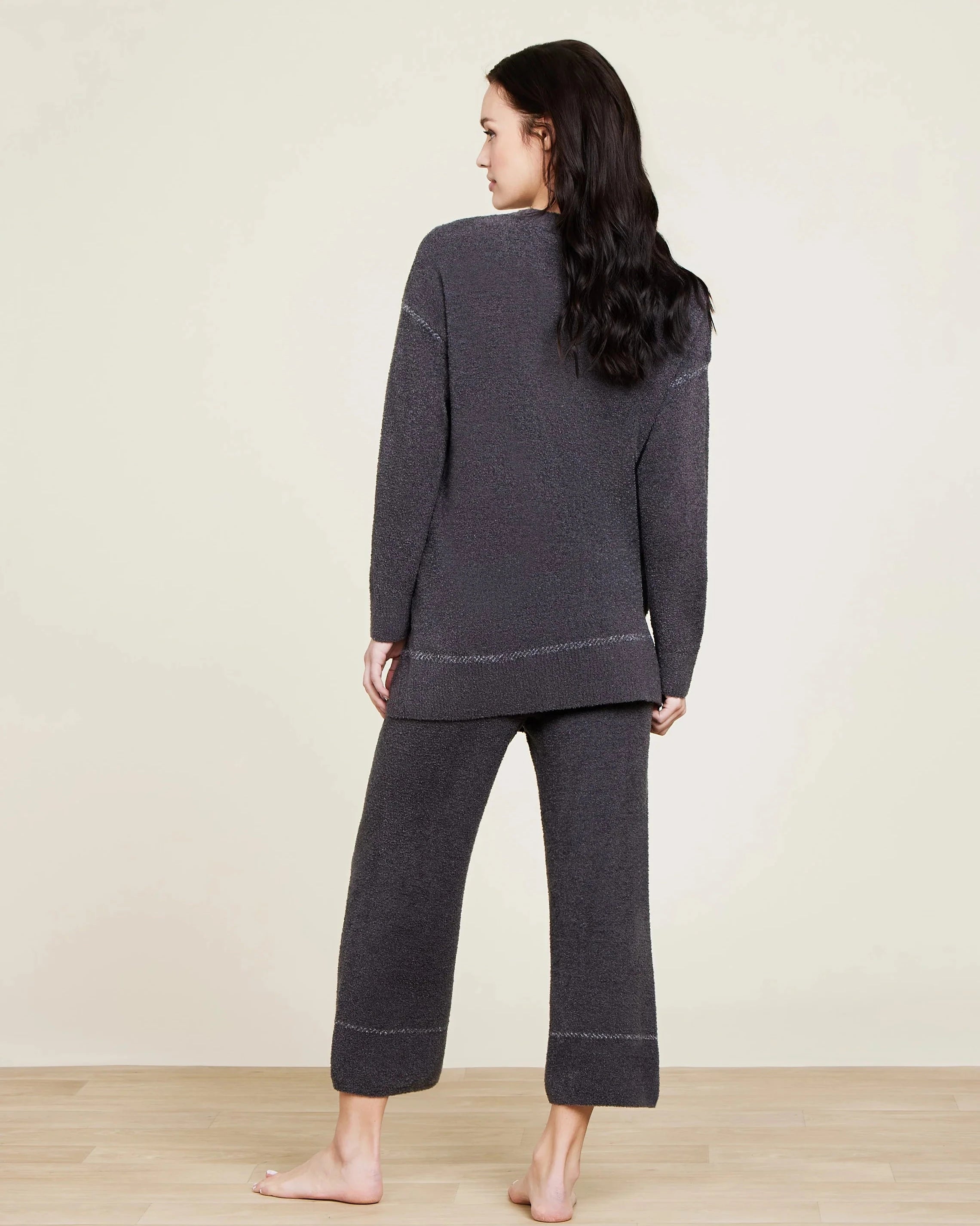 Barefoot Dreams CozyChic Ultra Lite Contrast Stitch Cardigan in Carbon-Pearl