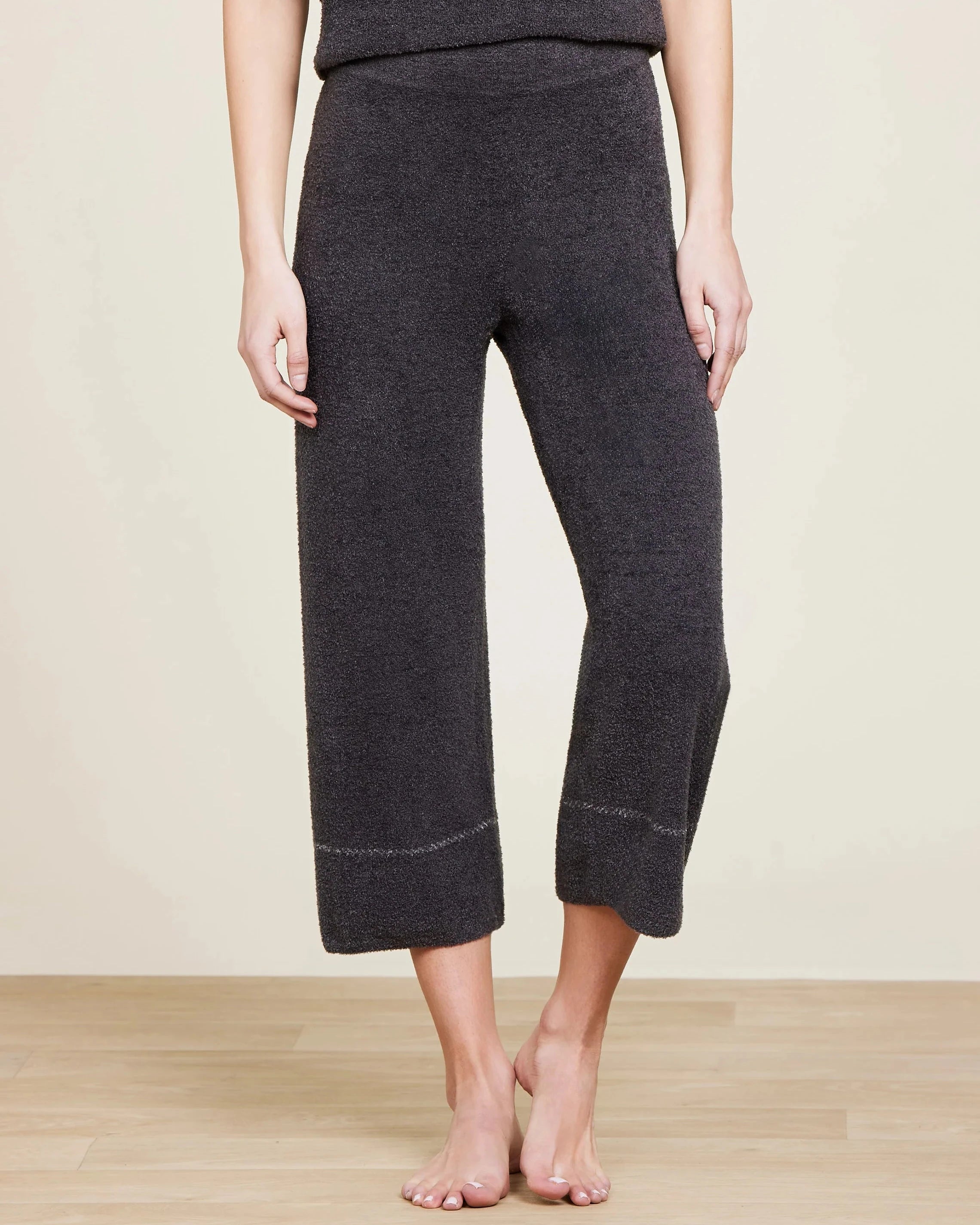 Barefoot Dreams CozyChic Ultra Lite Contrast Stitch Cropped Pant in Carbon-Pearl