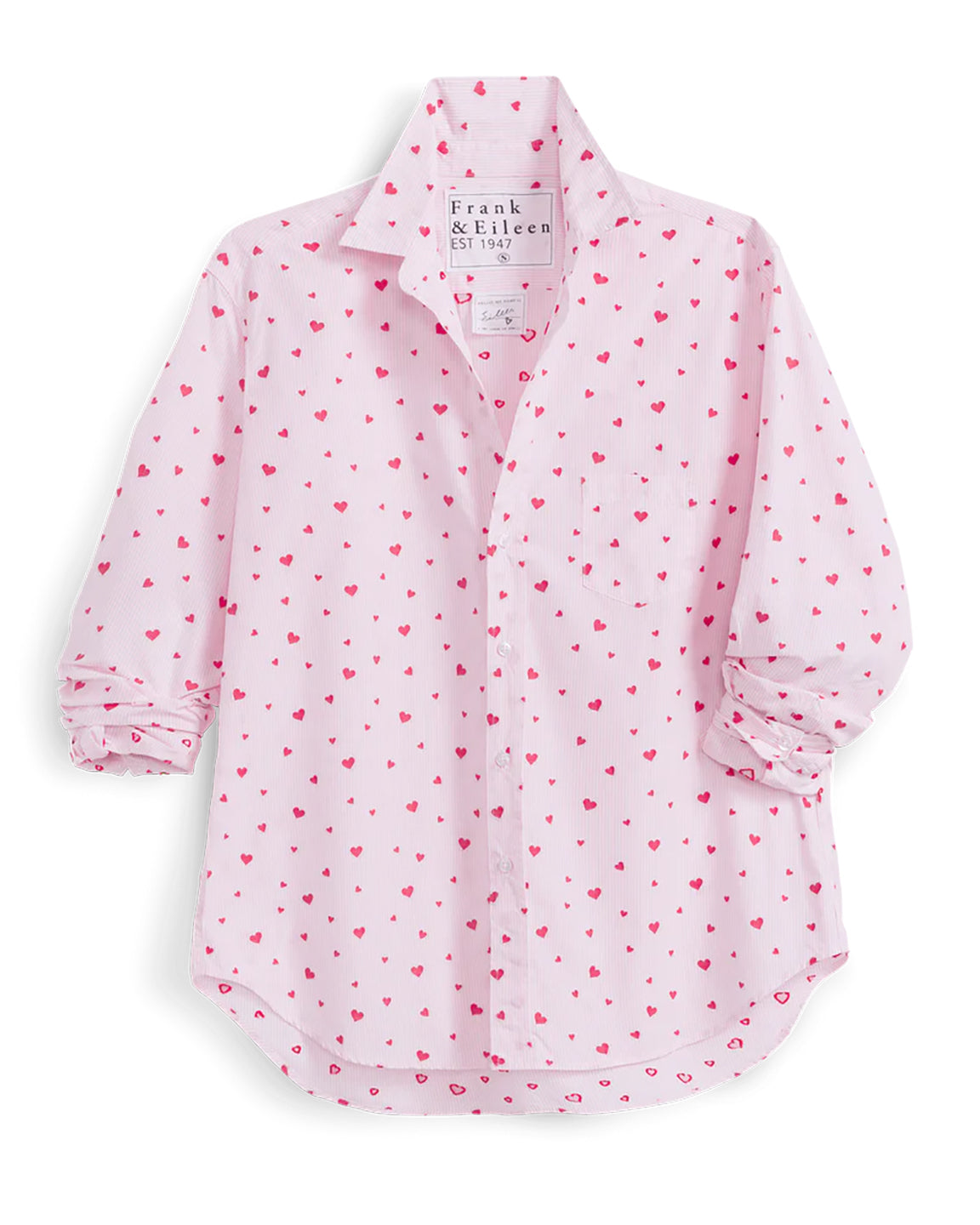 Frank & Eileen Relaxed Button-Up Shirt Pink Stripe Hearts