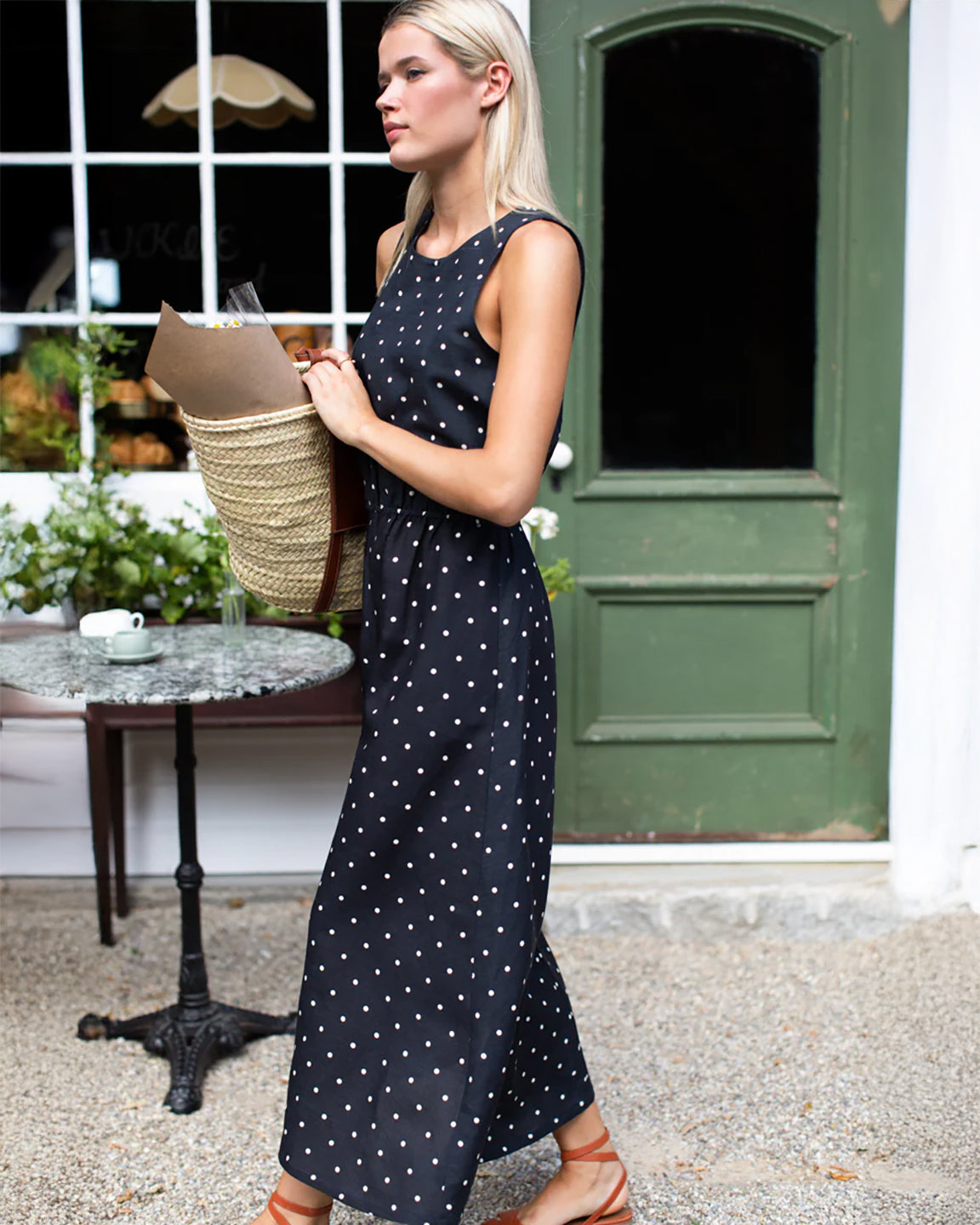 Emerson Fry Atelier Sundress in Small Dots Tuxedo & Ivory