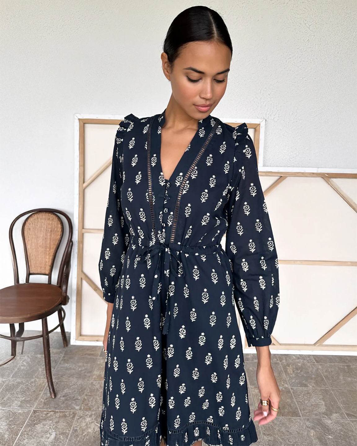 Emerson Fry Frances 4 V Neck Dress in Marguerite 2 Organic