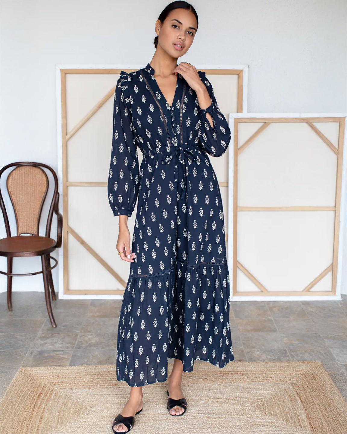 Emerson Fry Frances 4 V Neck Dress in Marguerite 2 Organic