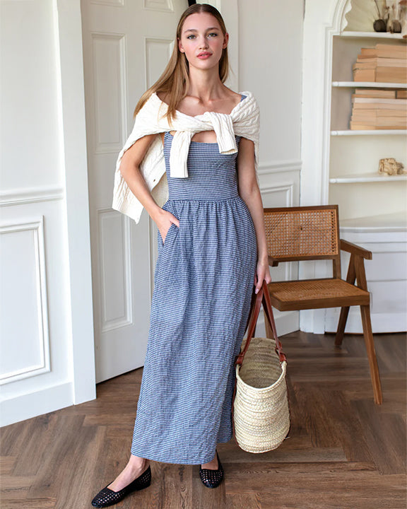Emerson Fry Jour Maxi Dress in Navy Gingham