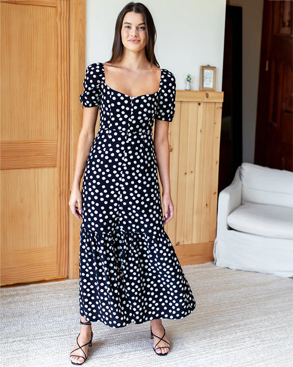 Emerson Fry Luie Maxi Dress in Handpainted Dots Black/Ivory
