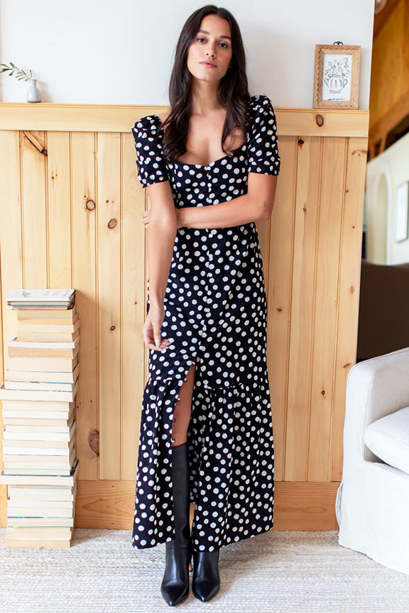 Emerson Fry Luie Maxi Dress in Handpainted Dots Black/Ivory