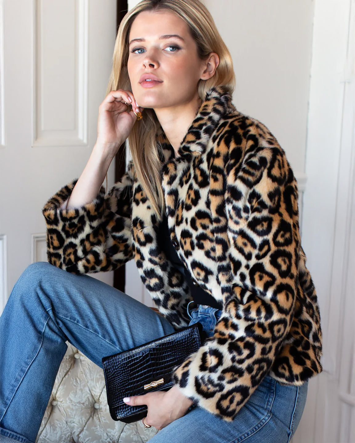 Emerson Fry Short 60's Coat in Leopard Fur