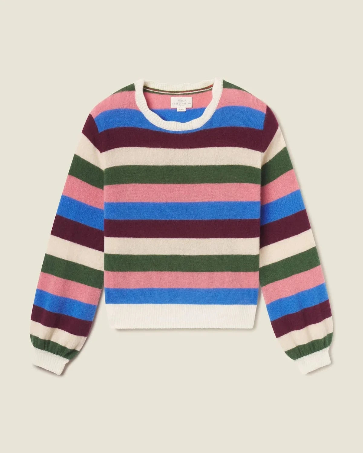 Multicolored striped sweater on a beige background