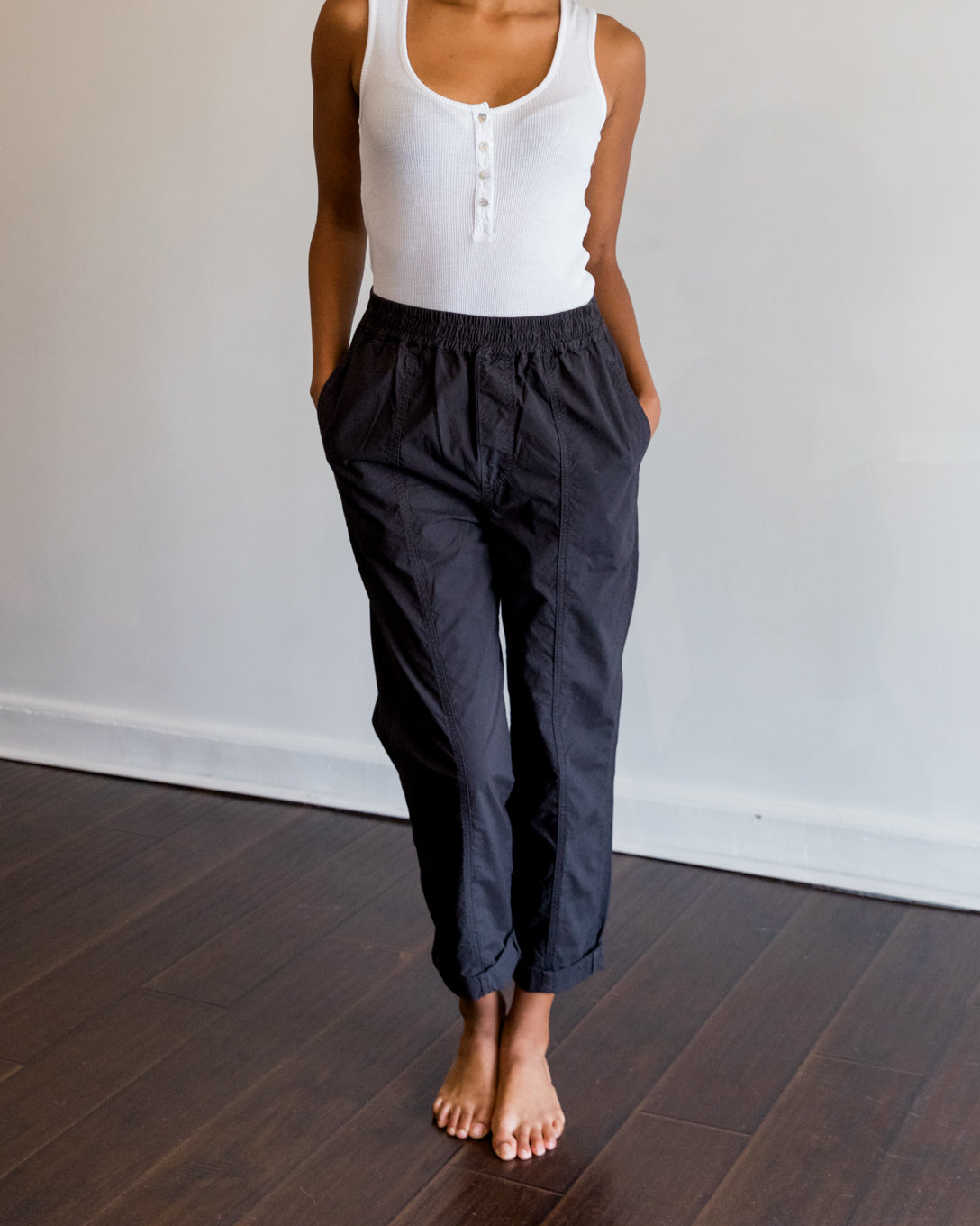 Amo Pam Pull on Parachute Pant in Vintage Black