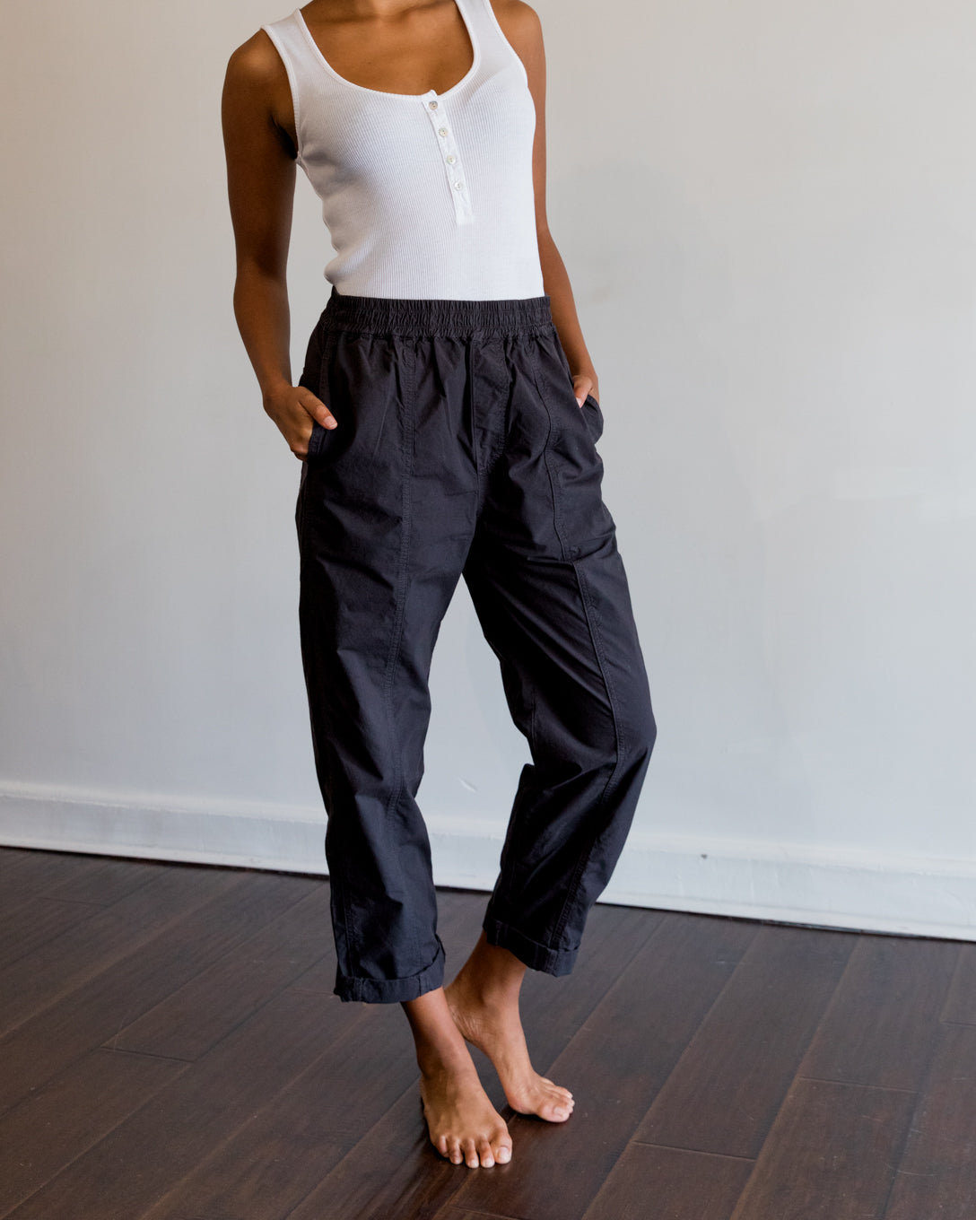 Amo Pam Pull on Parachute Pant in Vintage Black