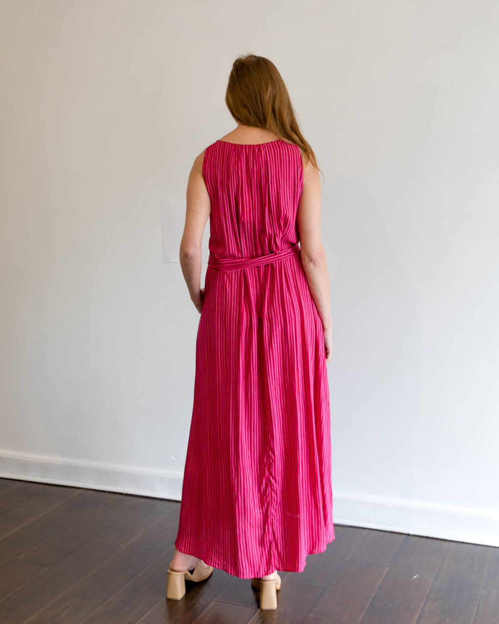 Natalie Martin Tova Maxi Dress in Fuchsia Stripe With Sash
