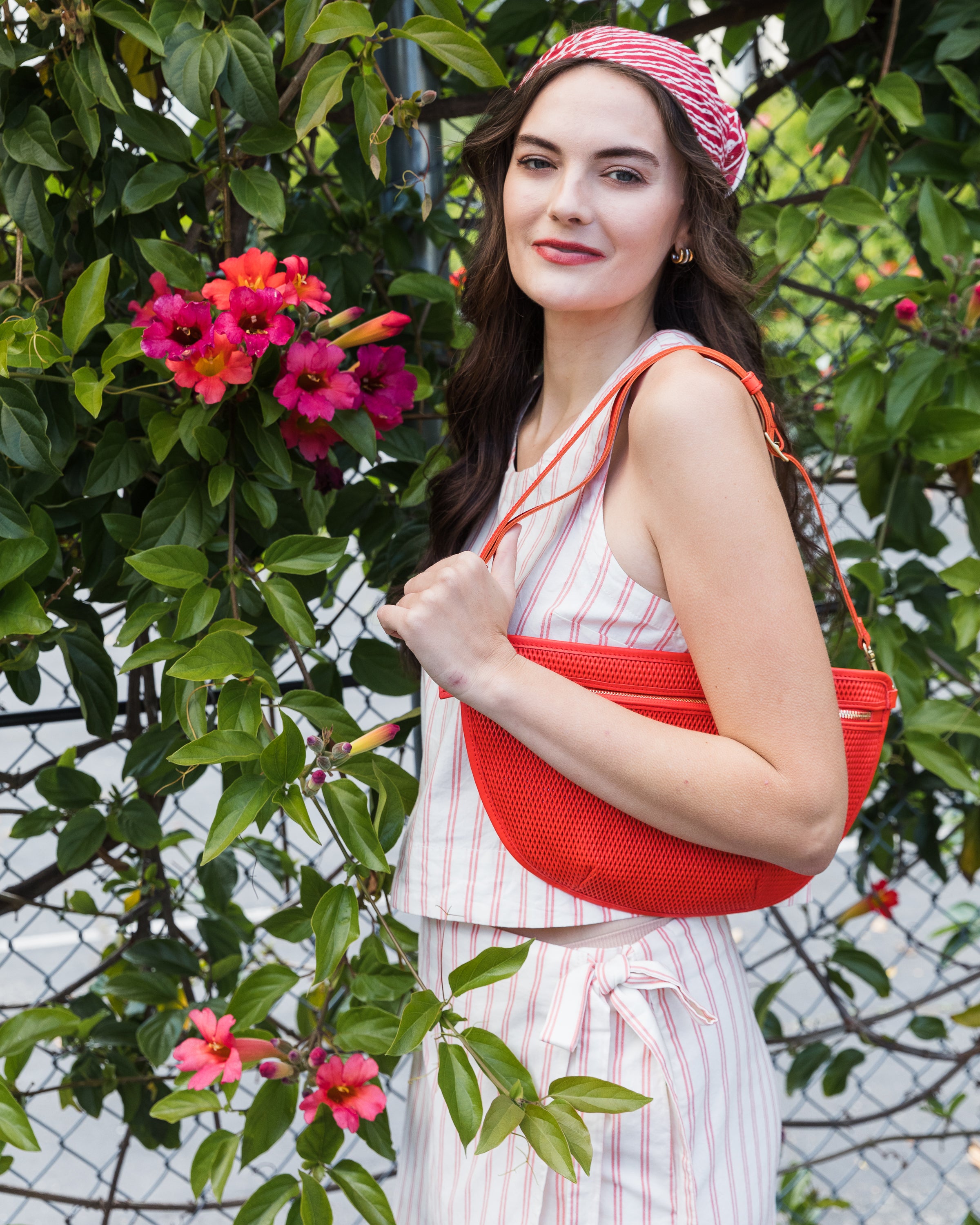 Clare V. Diamond Perforated Grande Fanny in Bright Poppy