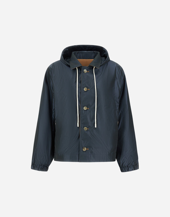 Herno Cotton and Taffeta Reversible Jacket with Hood in Camel/Blue