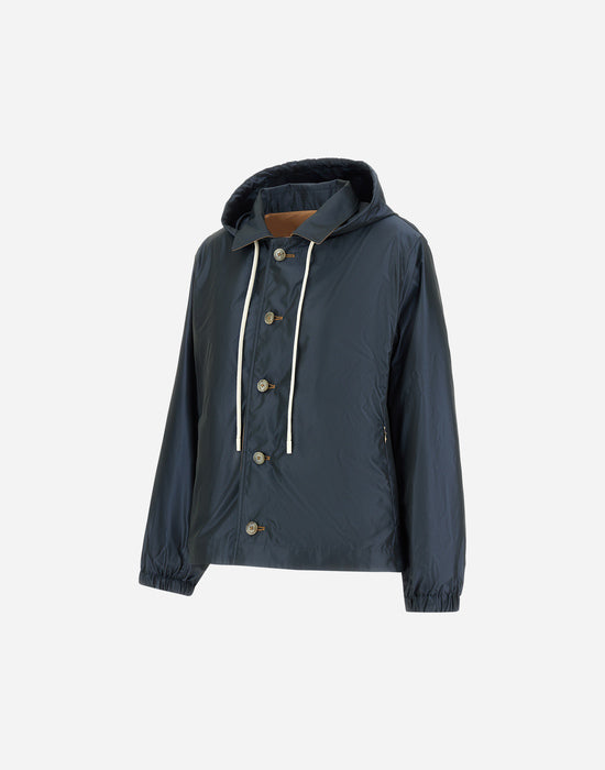 Herno Cotton and Taffeta Reversible Jacket with Hood in Camel/Blue