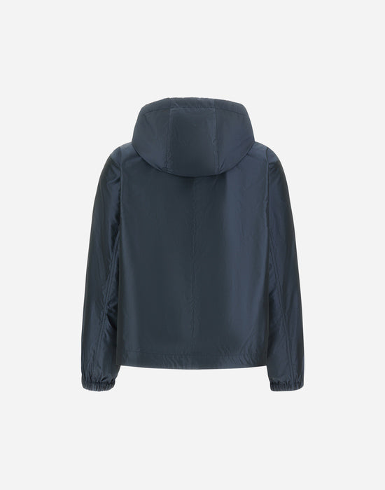 Herno Cotton and Taffeta Reversible Jacket with Hood in Camel/Blue